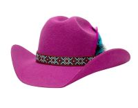 Wool Felt Cowboy Hats With Decoration Band & Feather COW7143D1_Fuchsia