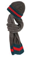 Stripe Cuff Cable Knit Beanie With Scarf Sets SK351