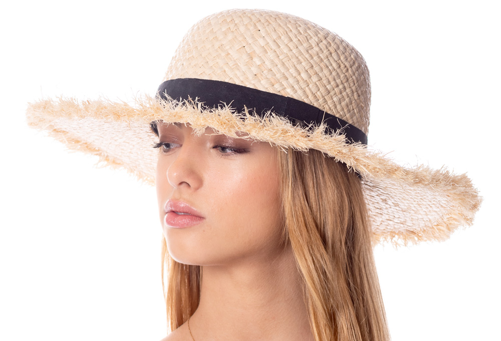 RAFFIA STRAW RAW EDGE FLOPPY HATS WITH GROSGRAIN BAND FL4017 Epoch