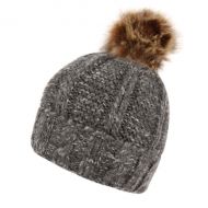 TWO TONE CABLE KNIT BEANIE WITH POM POM & SHERPA LINING BN2376