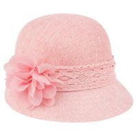 LINEN CLOCHE HATS WITH LACE BAND AND FLOWER CL2265