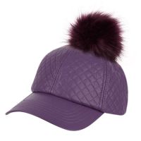 FAUX LEATHER SIX PANEL QUILTED CAP WITH POM POM CP2303