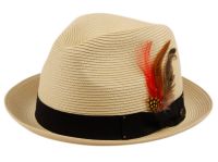 POLY BRAID FEDORA HATS WITH BAND & FEATHER F2680