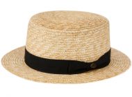 WHEAT STRAW BOATER HATS WITH BLACK BAND F2723