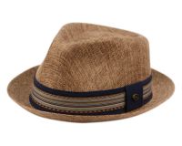 LINEN/COTTON FEDORA HATS WITH FABRIC STRIPE BAND F2805