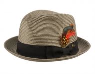 POLY BRAID FEDORA HATS WITH BAND & FEATHER F2810