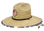 WIDE BRIM STRAW FEDORA HATS WITH USA FLAG BADGE & PRINTS F4116