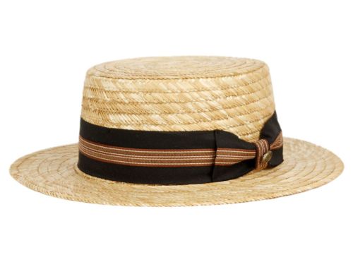 WHEAT STRAW BOATER HATS WITH STRIPE BAND F6061