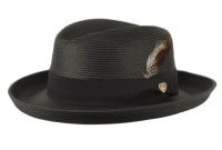 RICHMAN BROTHERS HOMBURG POLYBRAID FEDORA HATS WITH GROSGRAIN BAND & FEATHER F7066