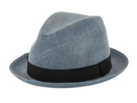WASHED DENIM COTTON FEDORA HATS WITH BLACK BAND F7083