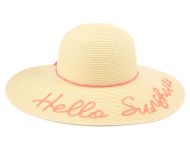 "HELLO SUNSHINE" BRAID PAPER STRAW FLOPPY HATS WITH BAND FL2909