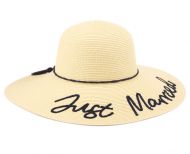 "JUST MARRIED" BRAID PAPER STRAW FLOPPY HATS WITH BAND FL2912