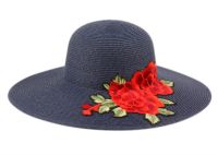 BRAID STRAW FLOPPY HATS WITH FLORAL EMBROIDERY FL2913