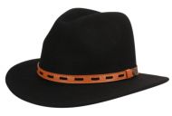 WOOL FELT OUTBACK FEDORA HATS WITH LEATHER BAND HE55