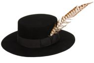 FLAT-TOP FELT HATS WITH GROSGRAIN BAND & FEATHER TRIM HE63