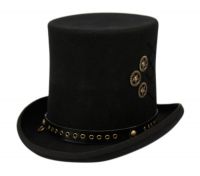 WOOL FELT TOP HATS WITH PERFORATED LEATHER BAND & DECORATION  TRIMS HE80