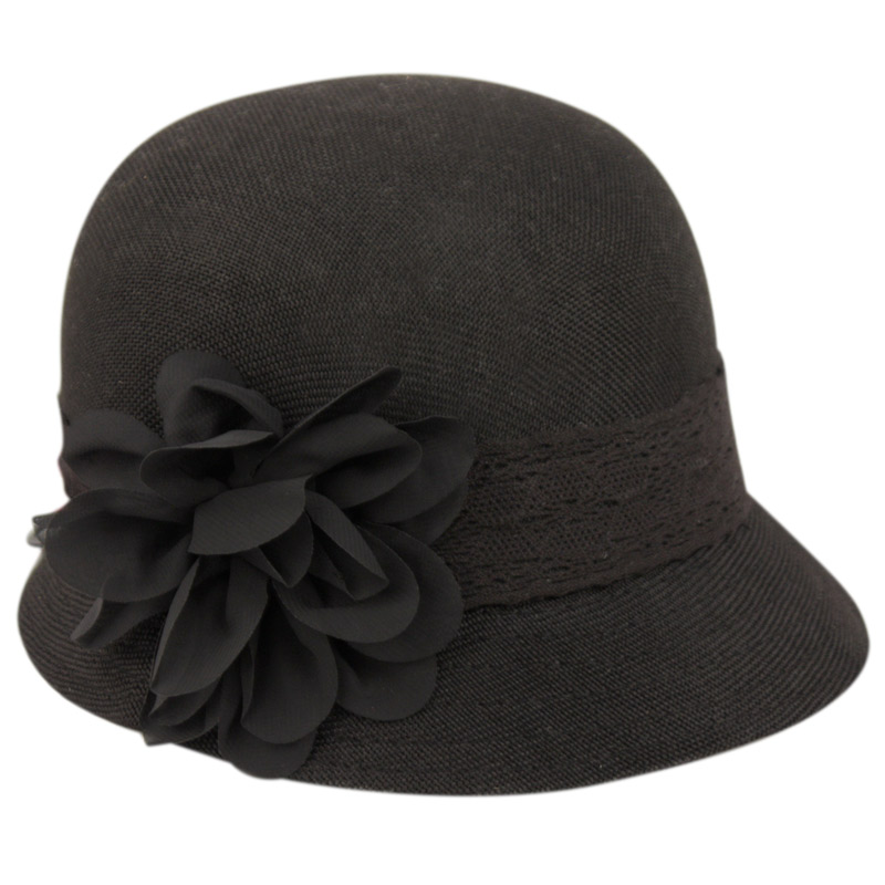 LINEN CLOCHE HATS WITH LACE BAND AND FLOWER CL2265 - Epoch Fashion 