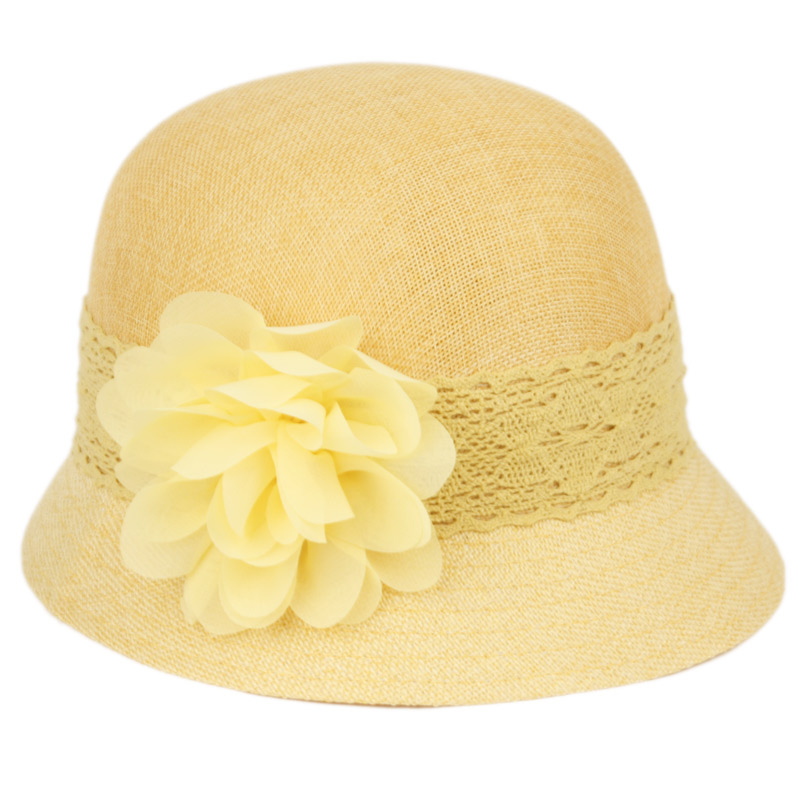 Plain Band with Fur Flower Cloche-Bucket Hat 