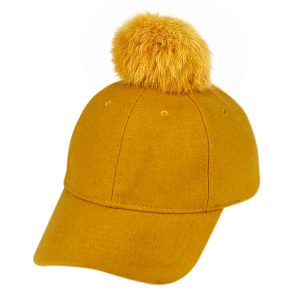 solid plain wool baseball cap with pom pom Epoch Fashion Accessory